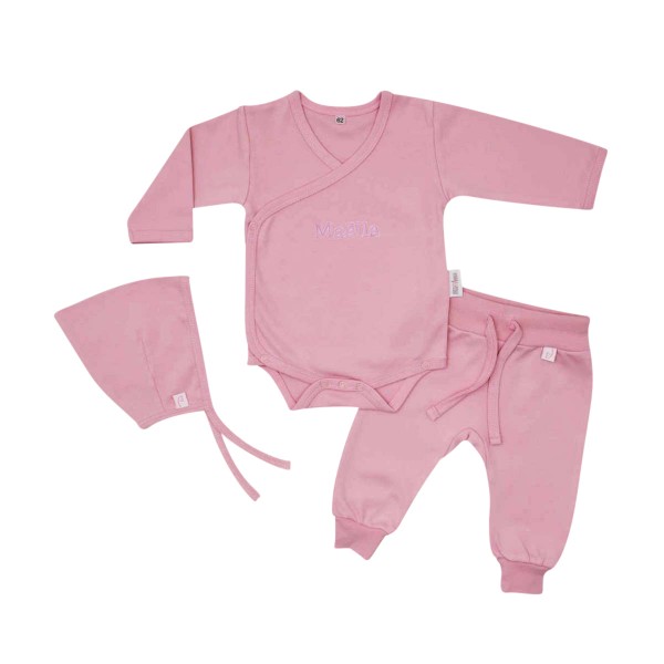 Coffret les &quot;Basiques&quot; - Ensemble body, pantalon et bonnet bébé, rose