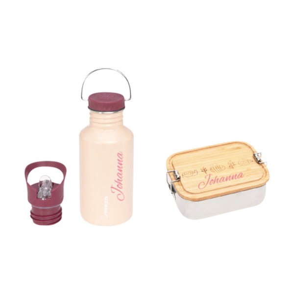 Children&#039;s drinking bottle &amp; lunch box set, pink, Lässig