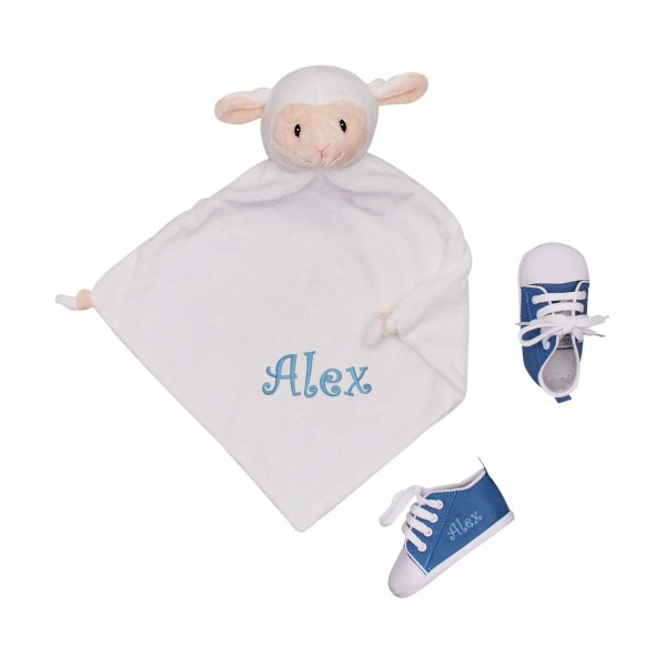 Comforter &amp; Baby shoes, Lamb &amp; Azur blue