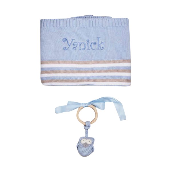 Baby Geschenkset Strick mit Eule, Blau