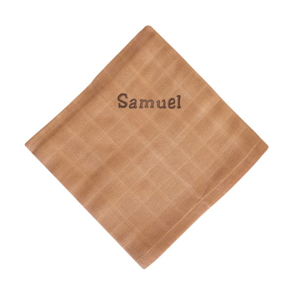 Nuscheli mit Namen 60x60 cm, Caramel