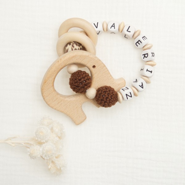 Wooden gripper with crochet bead, Leo