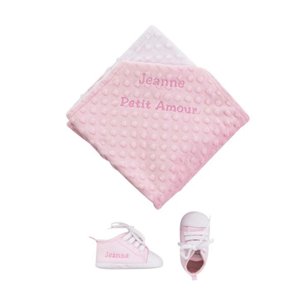 Geburtsgeschenk Babydecke &amp; Babyschuhe, Rosa