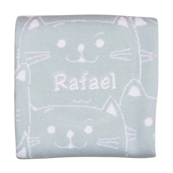 Couverture en tricot jacquard chatons, menthe