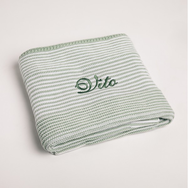 Knitted Striped Blanket, Mint