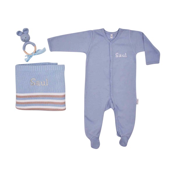 Babygeschenk Set Schlafen mit Rassel, Blau