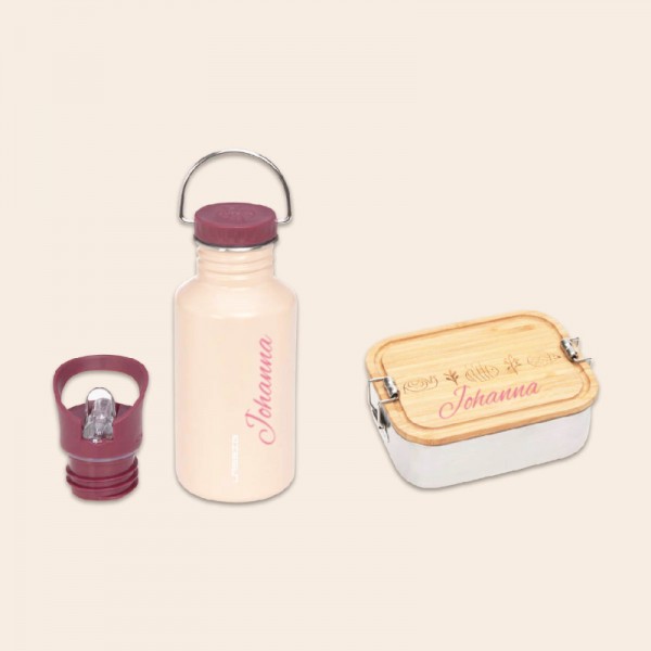 Children&#039;s drinking bottle &amp; lunch box set, pink, Lässig