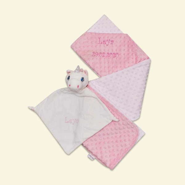 Birth gift Minky blanket &amp; cuddle cloth unicorn