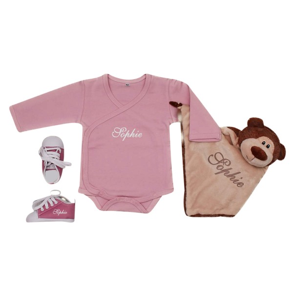 Coffret &quot;Must have&quot; pour bébé, doudou ourson, rose