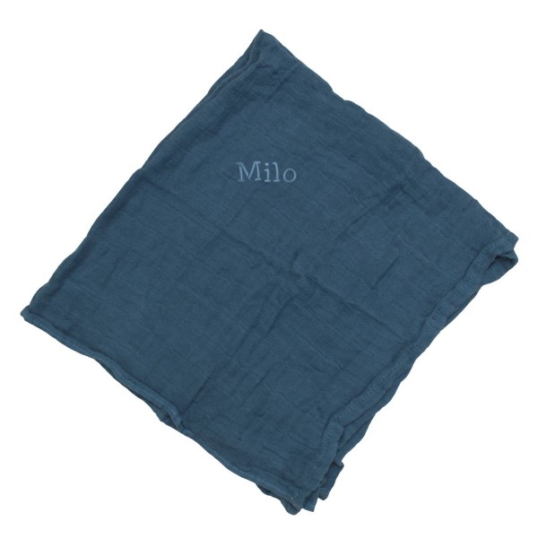 Muslin cloth with name 65x65 cm, ocean blue