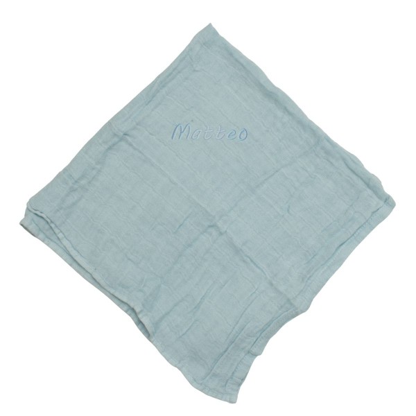 Muslin cloth with name 65x65 cm, light blue