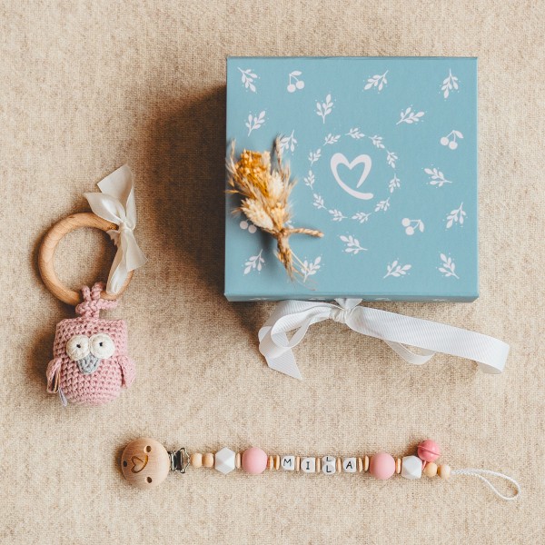 Pacifier Chain And Crochet Owl - Pink