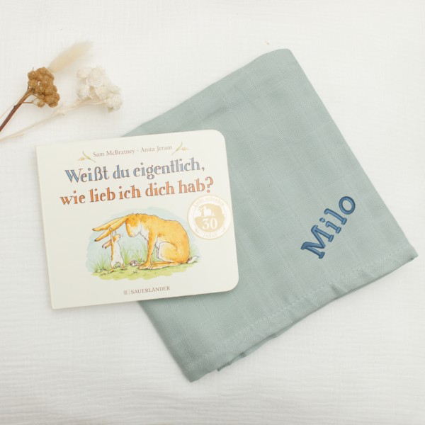 Baby gift set «Weisst du eigentlich, wie lieb ich dich hab?&quot;