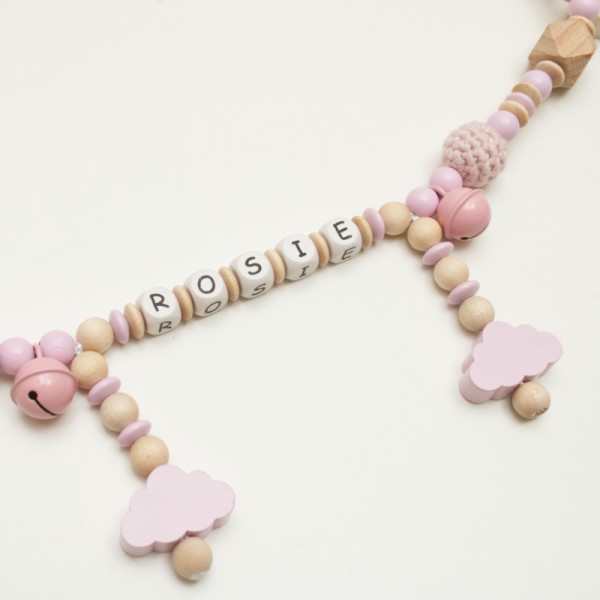 Pram chain, Bell &amp; Cloud, pink, personalised