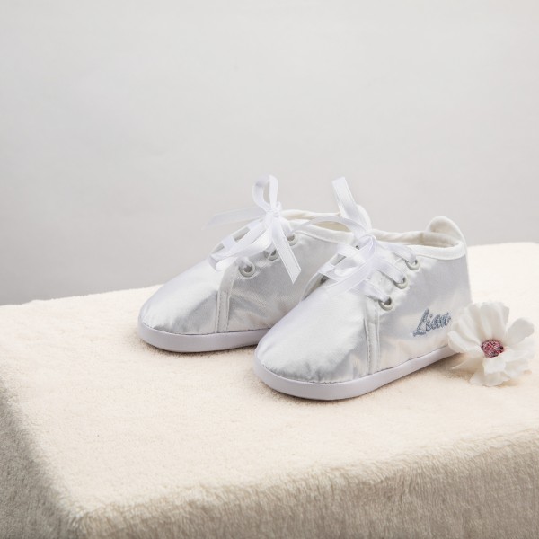 Chaussures en satin, blanc avec motif