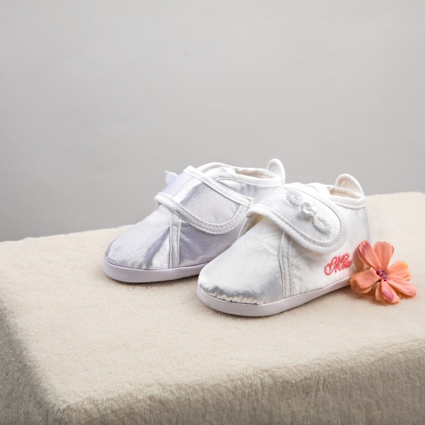 Babyschuhe Satin für Mädchen, Weiss mit Icon