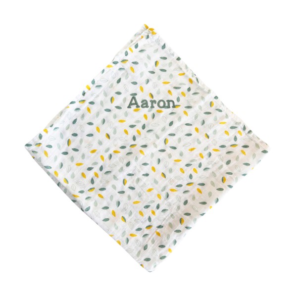 Swaddle cloth with name 70x70 cm, Leaves, Trois Kilo Sept