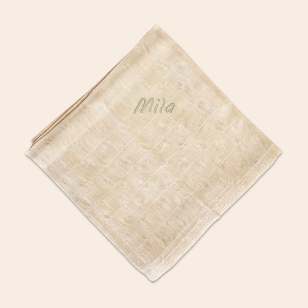 Swaddle cloth with name 60x60 cm, Wheat, Fabelab