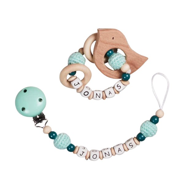 2-piece set, dummy chain and gripper with crochet bead, mint