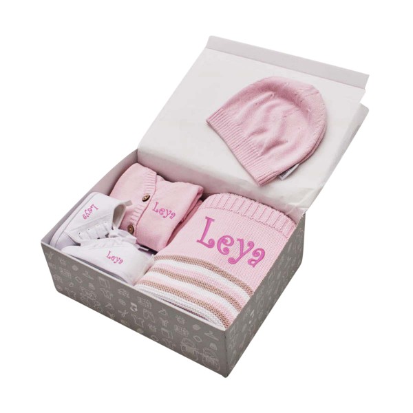 Babygeschenk Set, Weiss &amp; Rosa