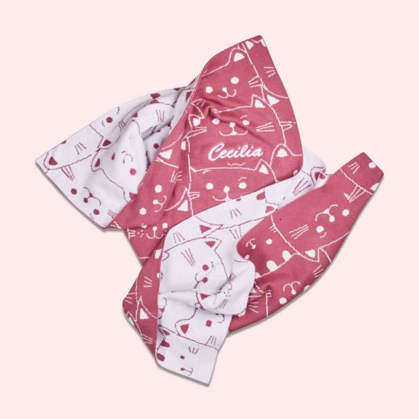 Couverture en tricot jacquard chatons, framboise