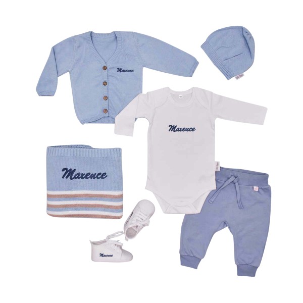 Coffret Prestige, mon bébé élégant et confortable, blanc et bleu