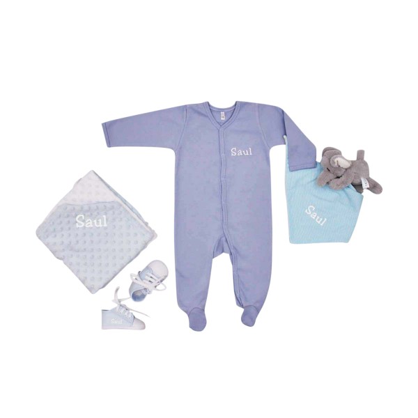 Pyjama, couverture et chaussures avec éléphant, bleu