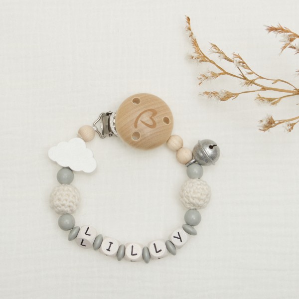 Baby dummy chain with name, cloud