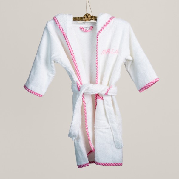 Baby Bathrobe, Gingham Pink