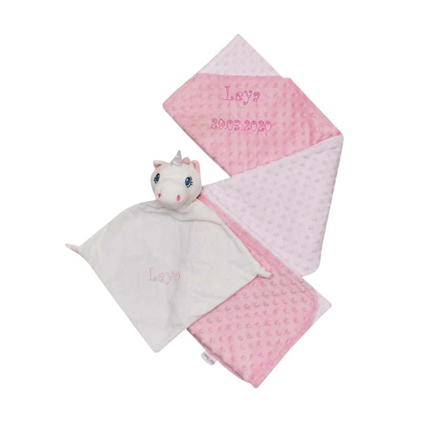 Birth gift Minky blanket &amp; cuddle cloth unicorn