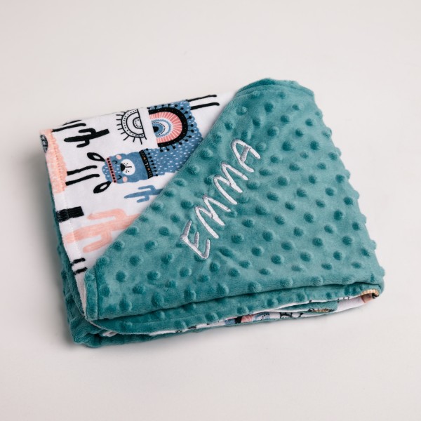 Minky blanket, Lamas, petrol blue