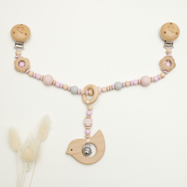 Pram chain, Bird &amp; Bell, pink