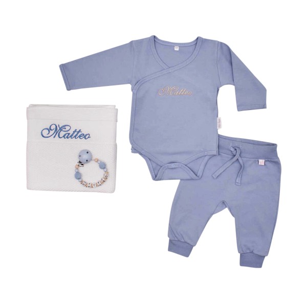 Set cadeau pour bébé Classic, bleu &amp; blanc